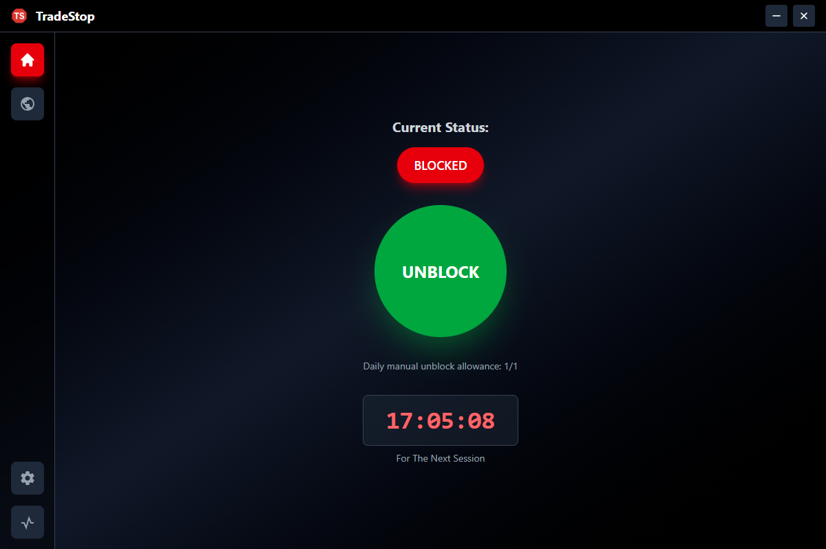 TradeStop application demo - enforce trading rules and block impulsive trades